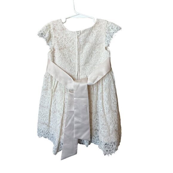 Rare Editions Lace Flower Girl Dress Ivory  Toddler 3T  Satin Sash  Cap-Sleeve - Picture 2 of 7